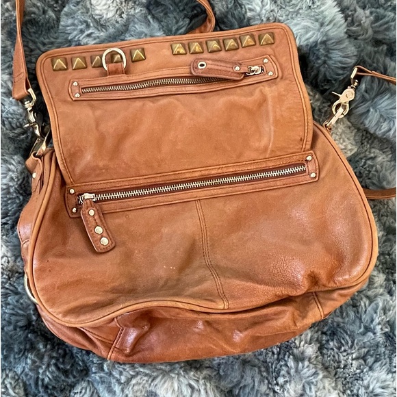 JUNIOR DRAKE buttery soft brown leather purse  brass rivets medium sized bag - Picture 5 of 7